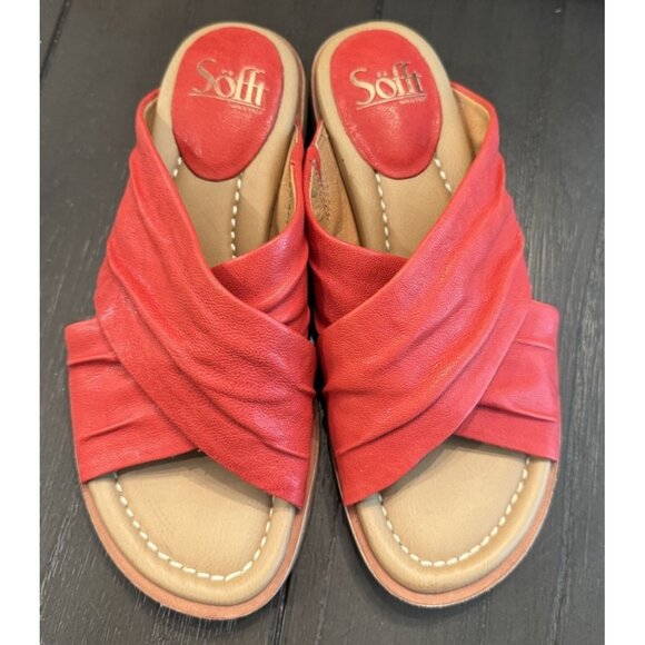 Sofft Fallon Size 7 Leather Slide Sandals Red Coral - Picture 1 of 13